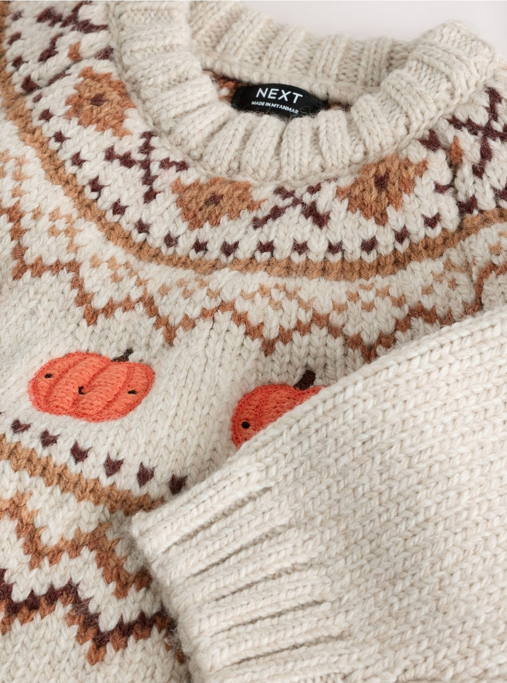 Neutral Pumpkin Fairisle Halloween Knitted Crew Neck Jumper