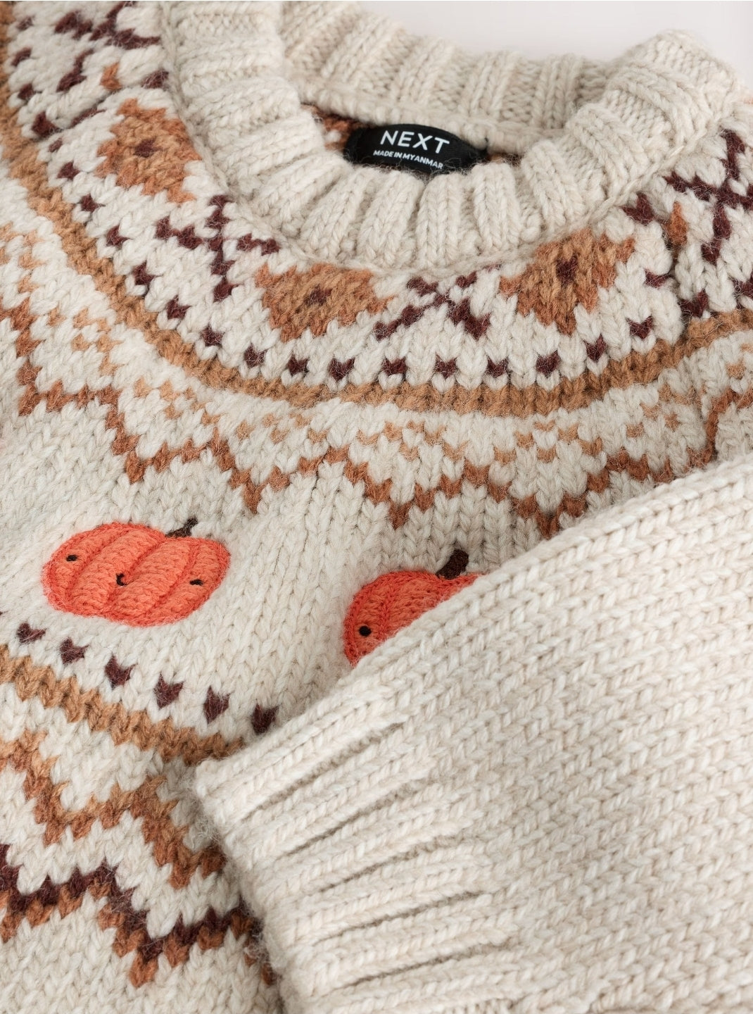 Neutral Pumpkin Fairisle Halloween Knitted Crew Neck Jumper