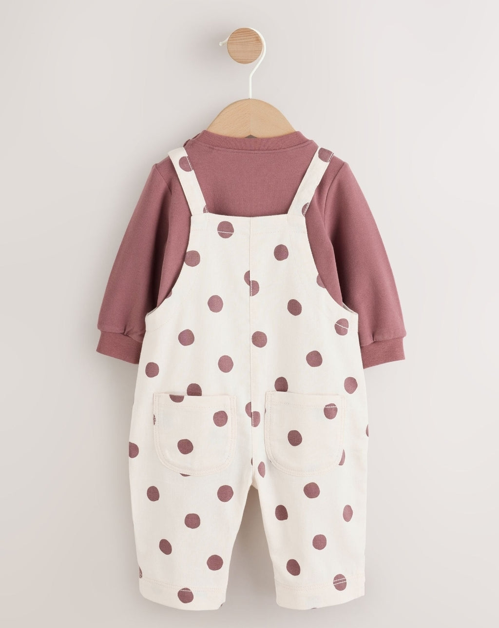 Brown/Cream Spot Baby Long Sleeve Bodysuit And Woven Dung
