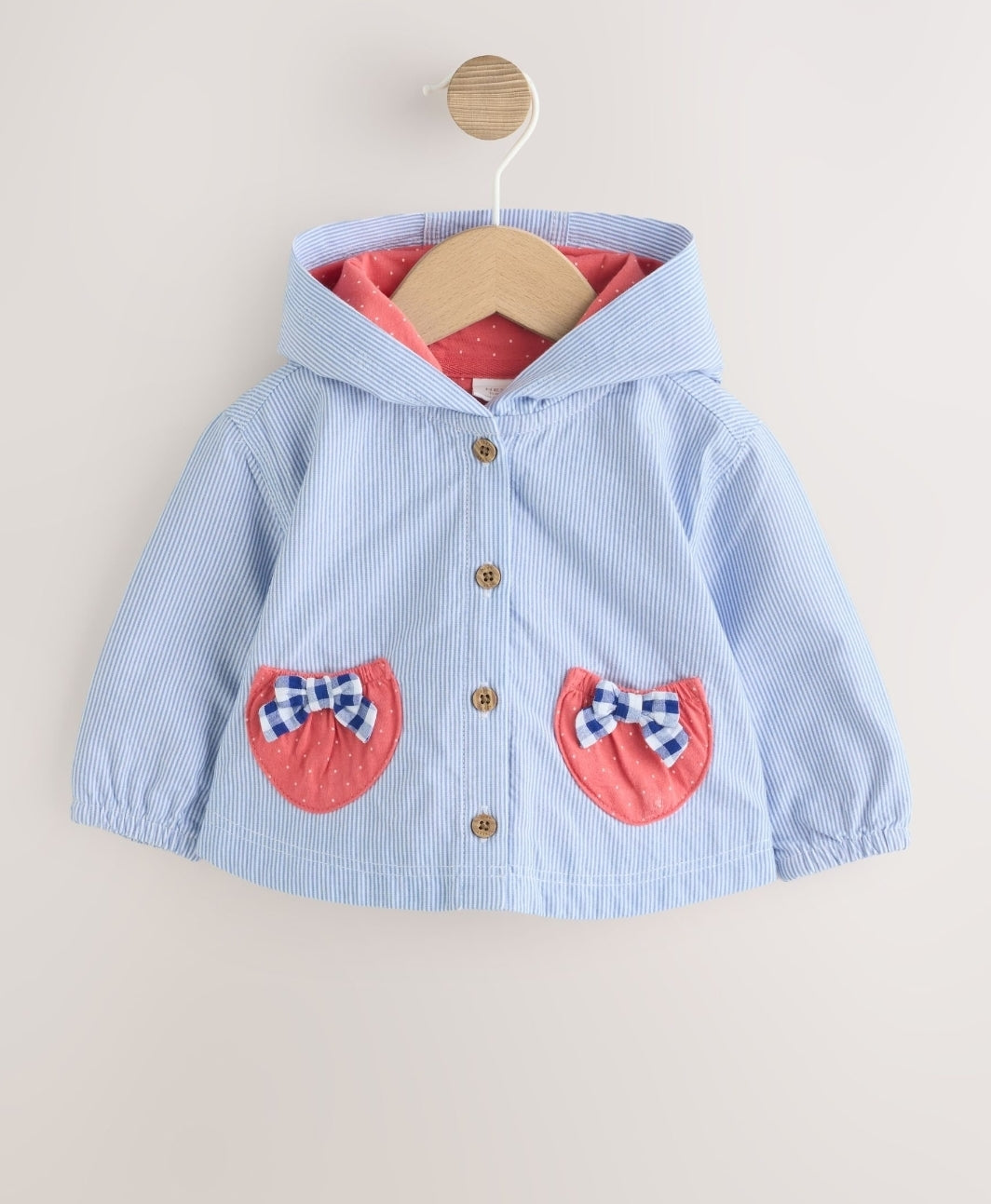 Blue Striped Strawberry Pocket Baby Hooded Jacket
