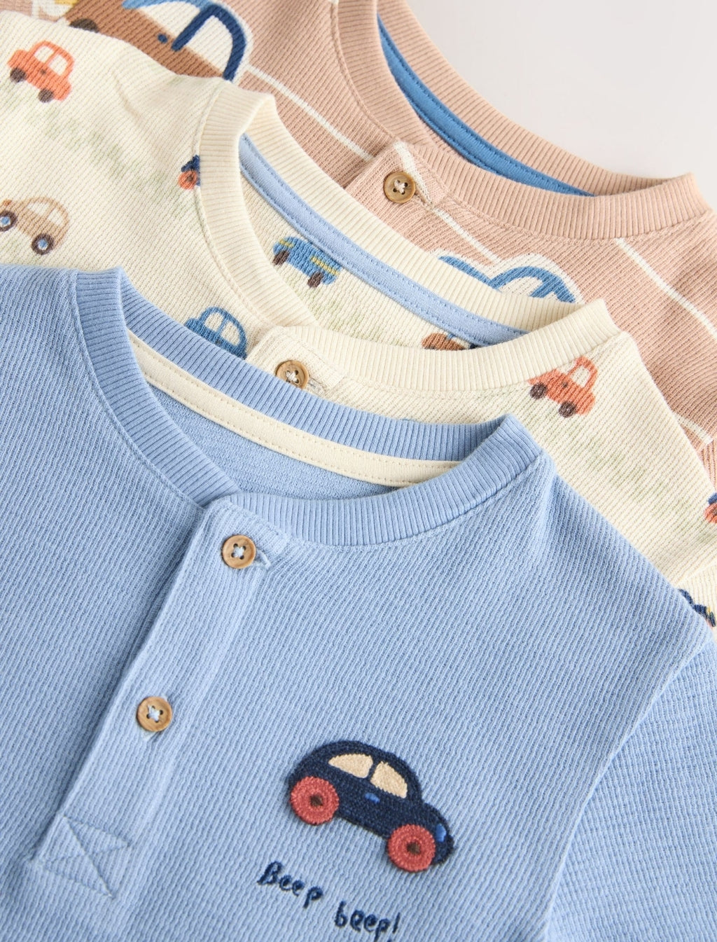 Ecru/Blue Relaxed Button NeckPyjamas Set 3 Pack
