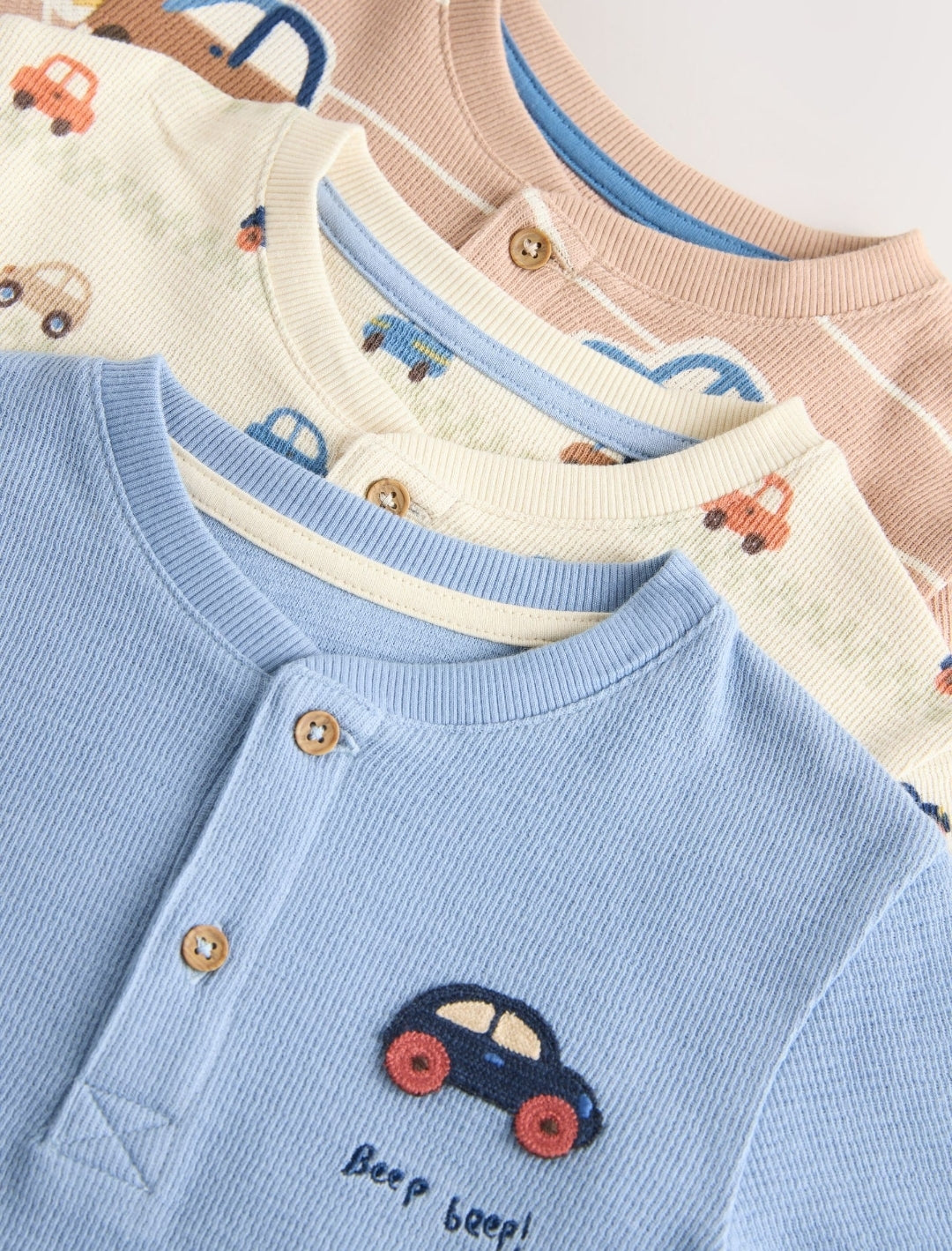 Ecru/Blue Relaxed Button NeckPyjamas Set 3 Pack