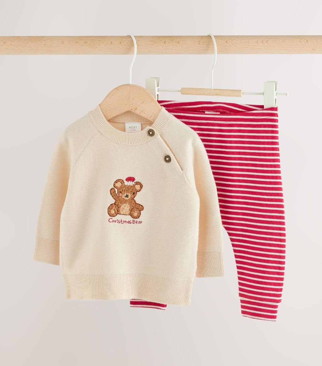 My First Christmas Embroidered
Bear Knitted Jumper and Legging