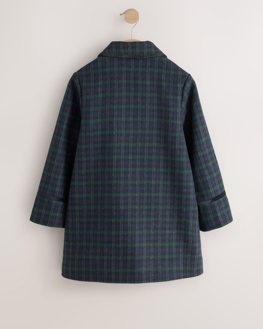 Navy Check Wool Blend Coat with Bow Details