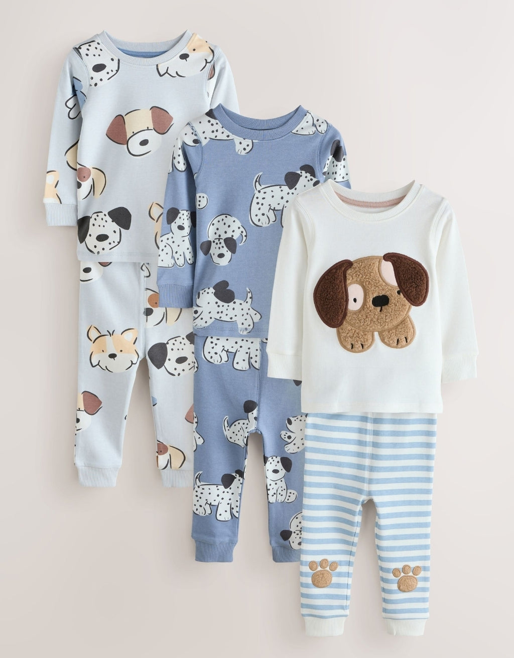 Blue/Ecru Dog Snuggle Pyjamas 
3Pack
