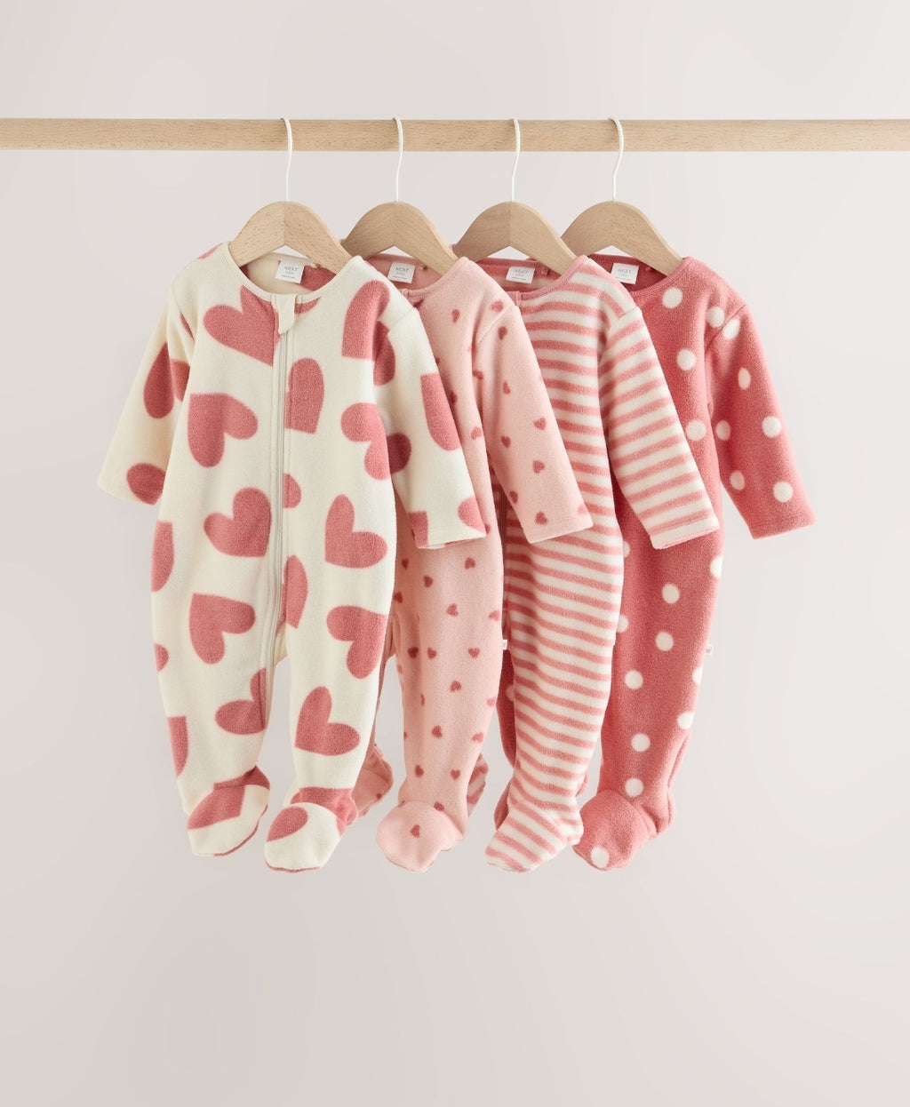 Pink Heart Baby Micro Fleece
Two Way Zip Sleepsuits 4 Pack