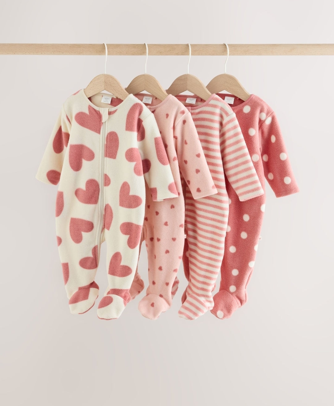 Pink Heart Baby Micro Fleece
Two Way Zip Sleepsuits 4 Pack