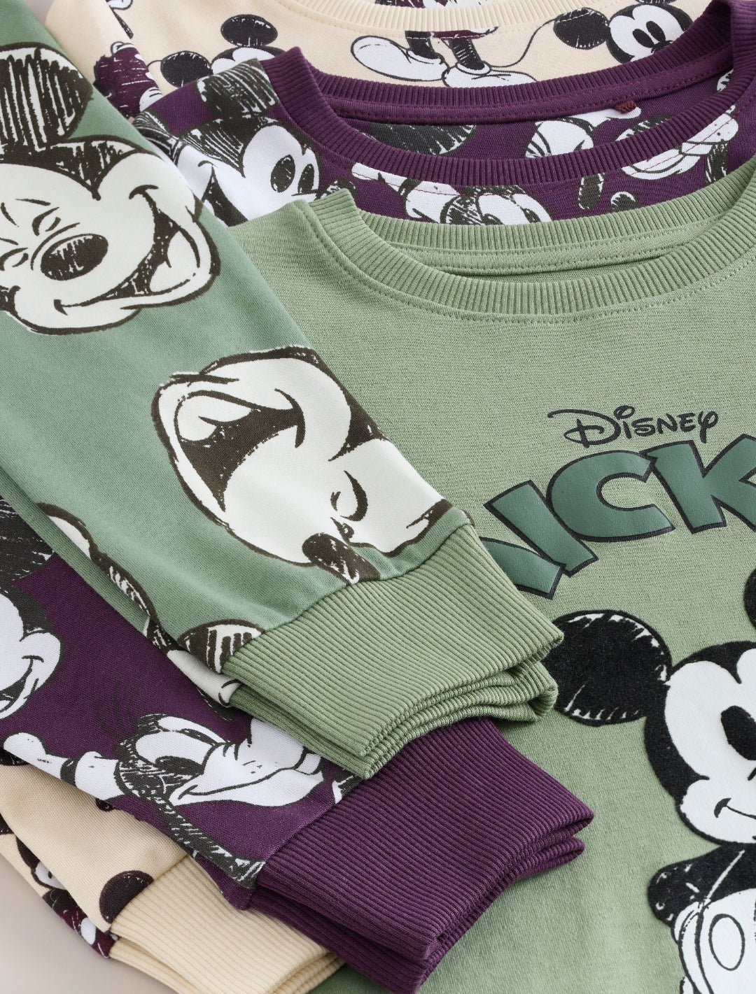 Green/Ecru Mickey Mouse Snuggle Pyjamas 3 Pack