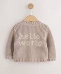 Neutral Hello World Knitted Embroidered Baby Cardigan