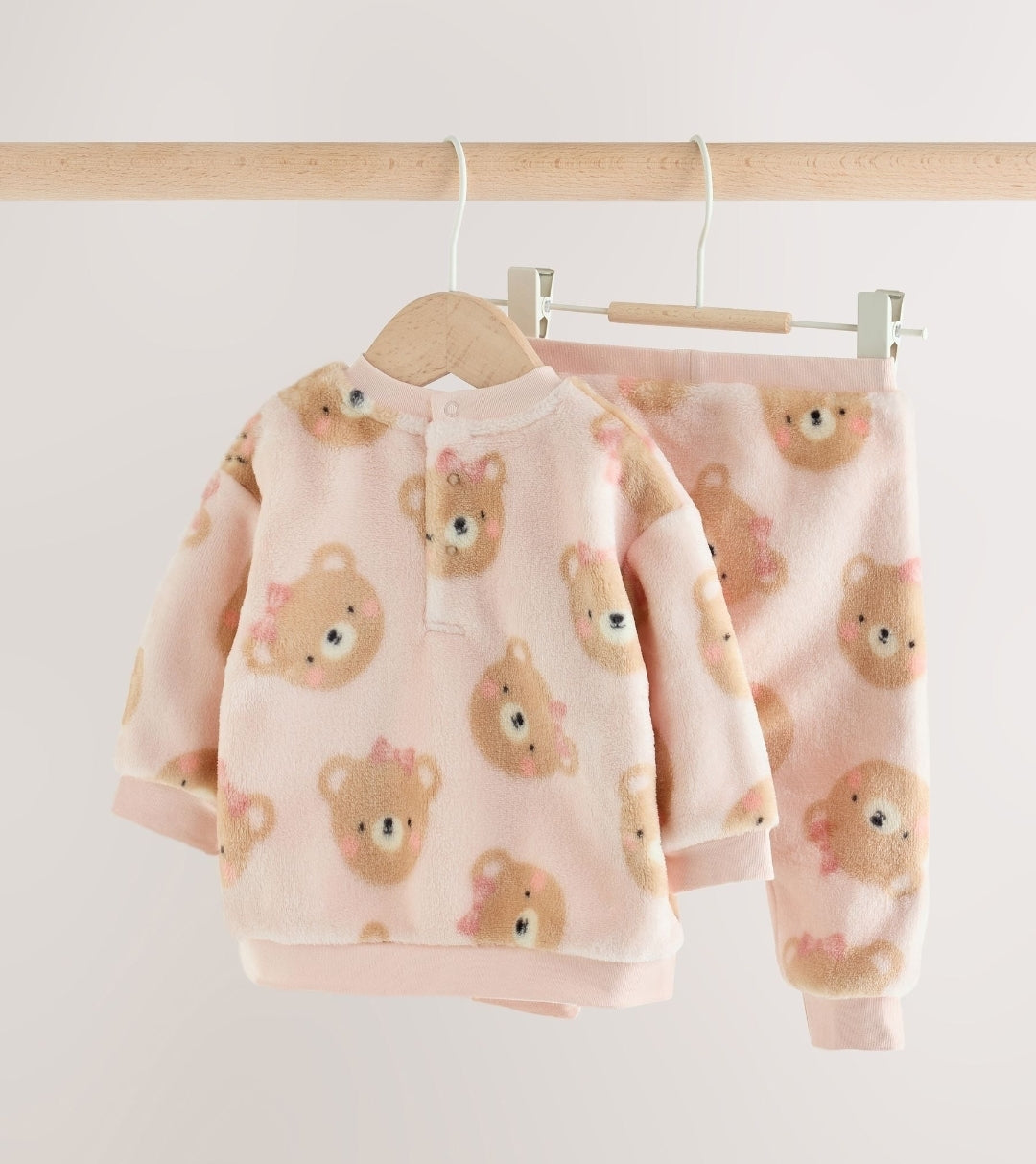 Pink Bear Baby Fleece Sweater and Leggings Set 2 Piece