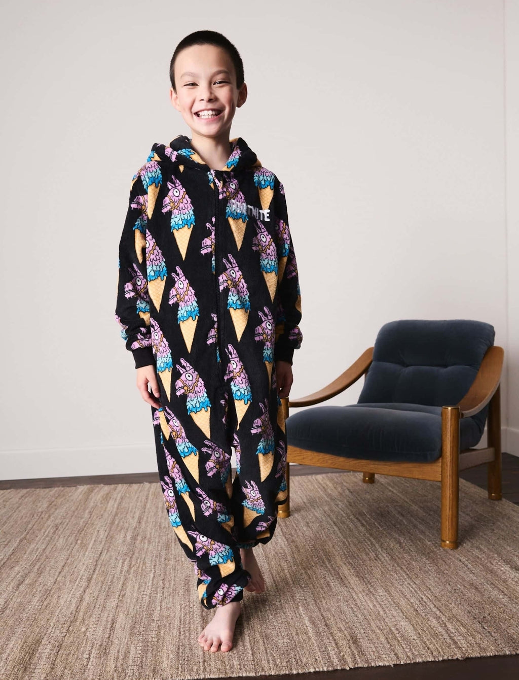 Black All Over Fortnite Llama Fleece All-In-One