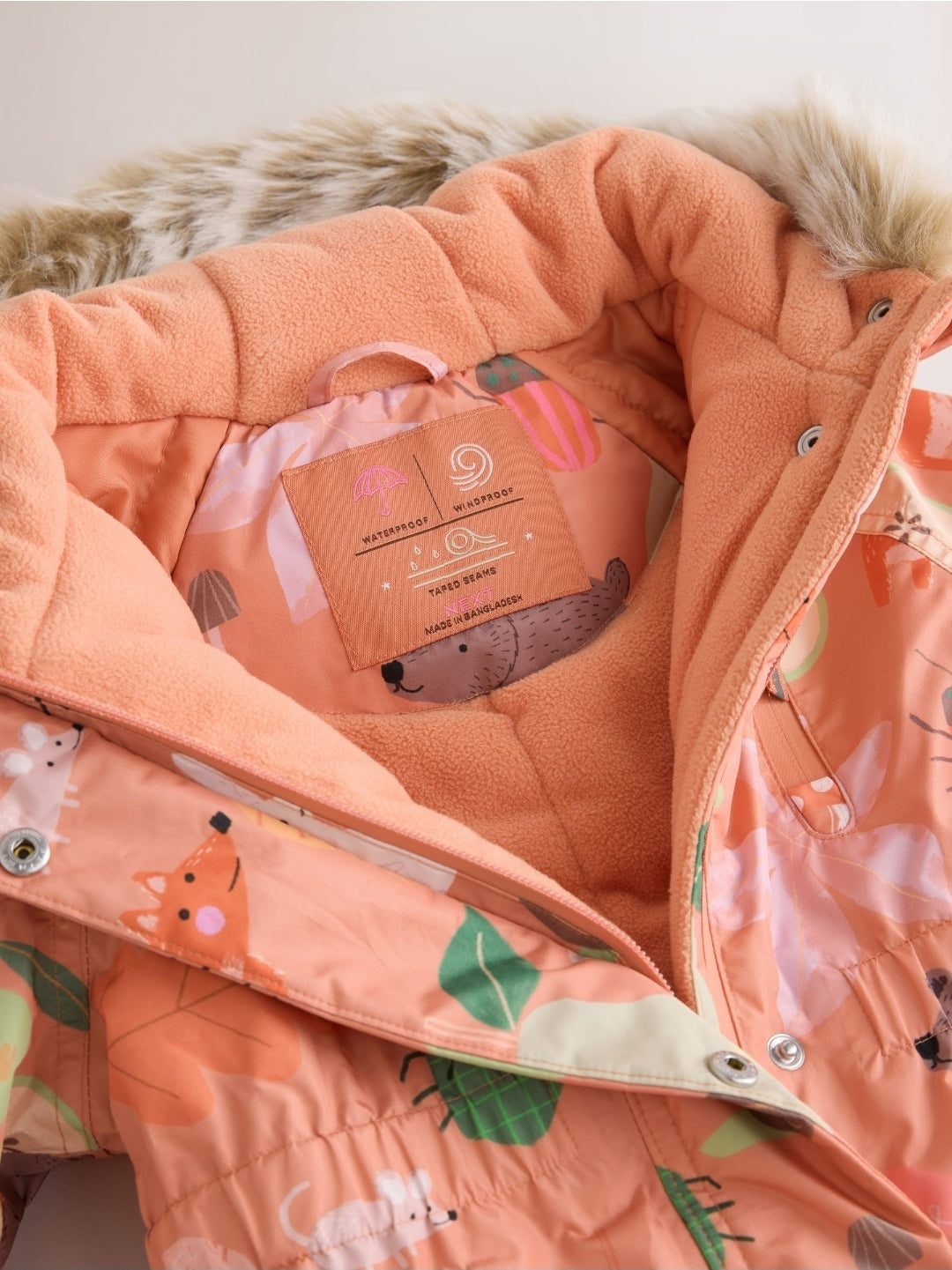 Orange Characters Waterproof Printed Snowsuit