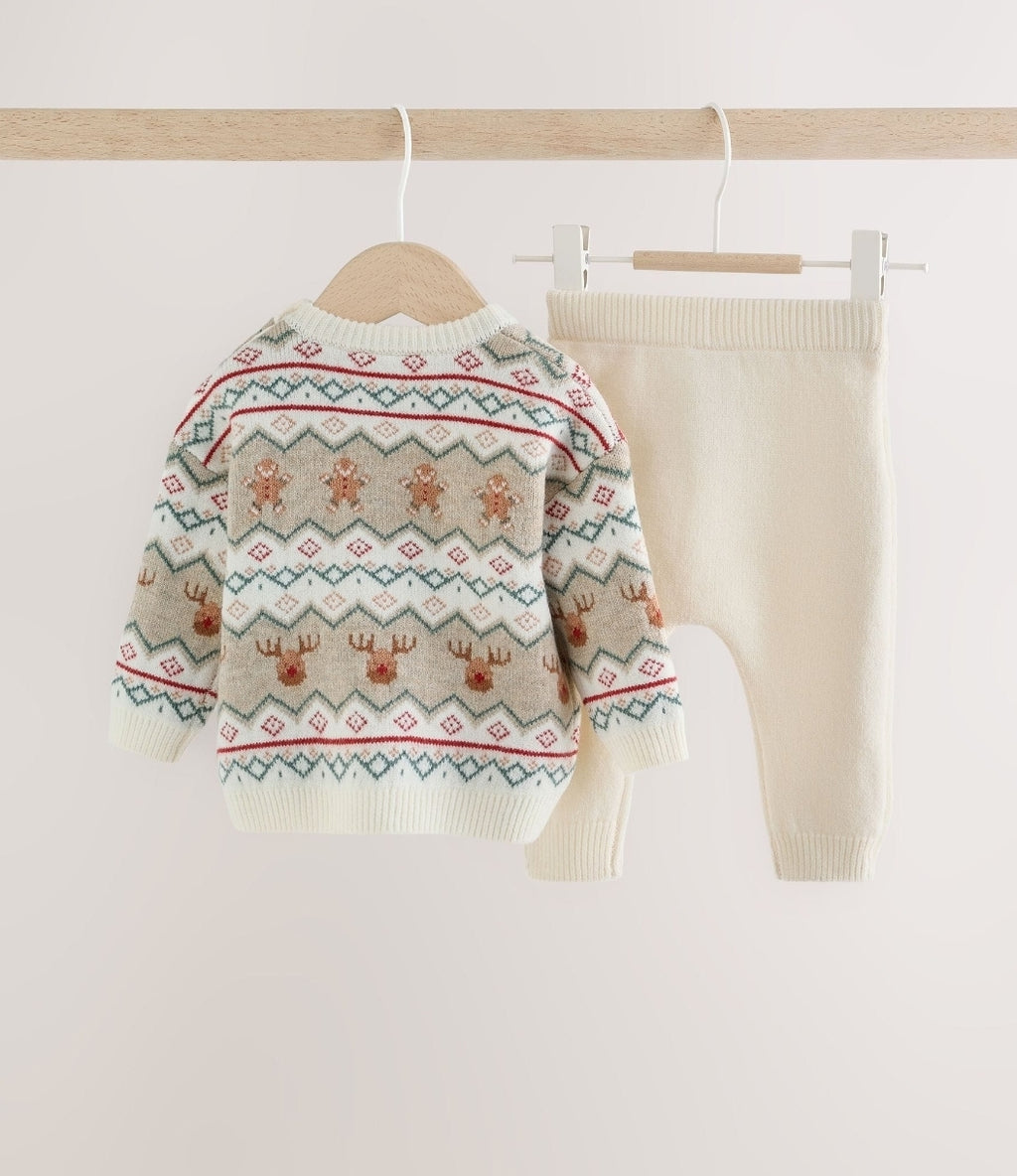Neutral Fairisle Christmas Knitted
Jumper and Leggings Set