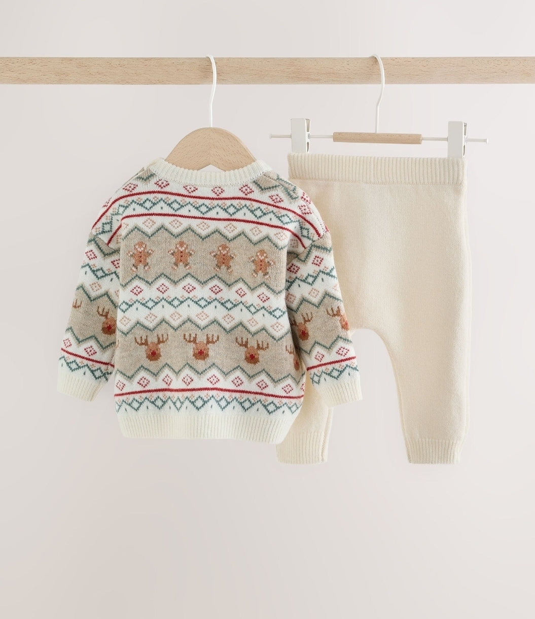 Neutral Fairisle Christmas Knitted
Jumper and Leggings Set