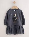 Black Cat Long Sleeve Sweat Mesh Dress