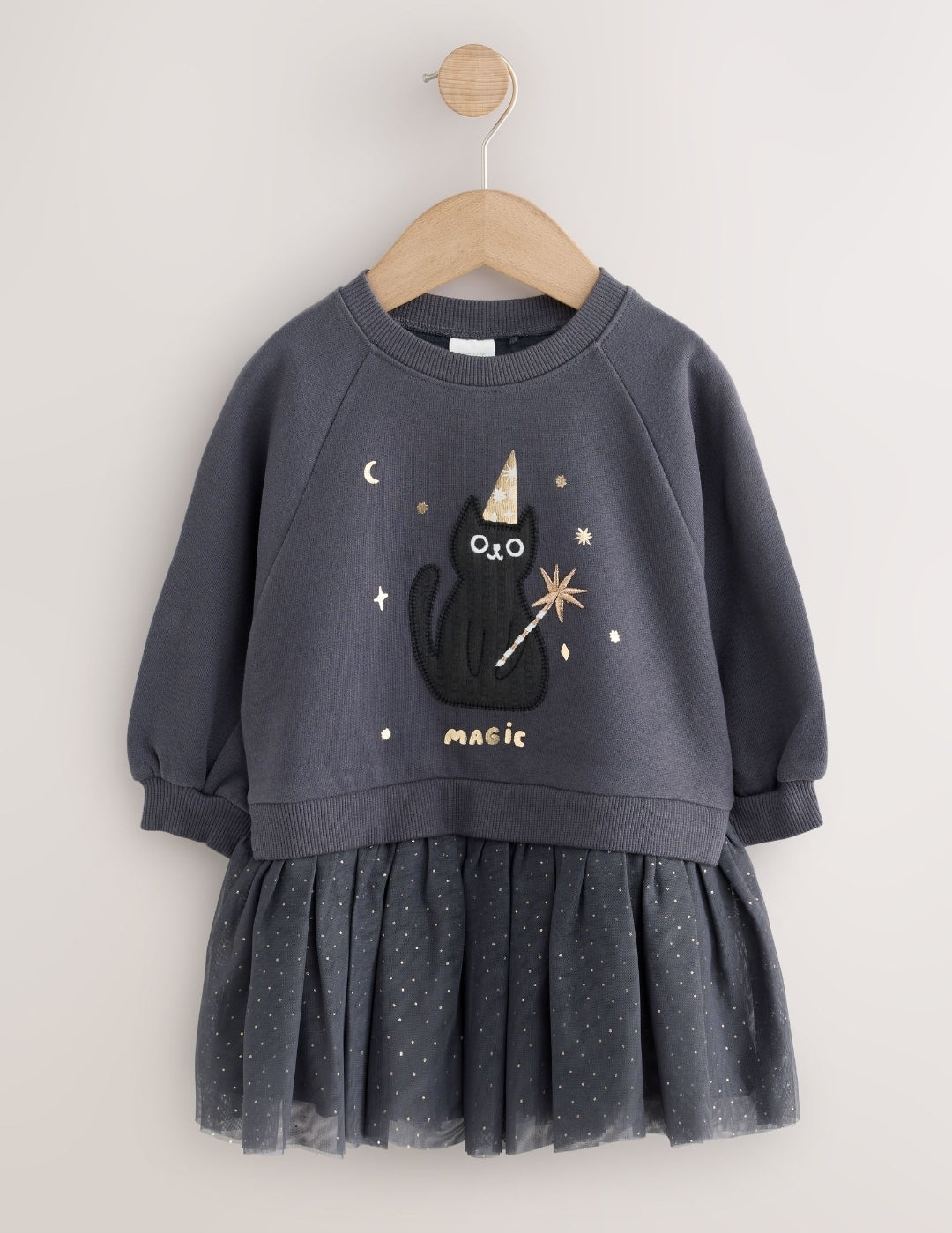 Black Cat Long Sleeve Sweat Mesh Dress