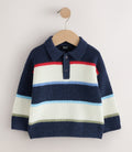 Blue/White Knitted Stripe Rugby Polo Shirt