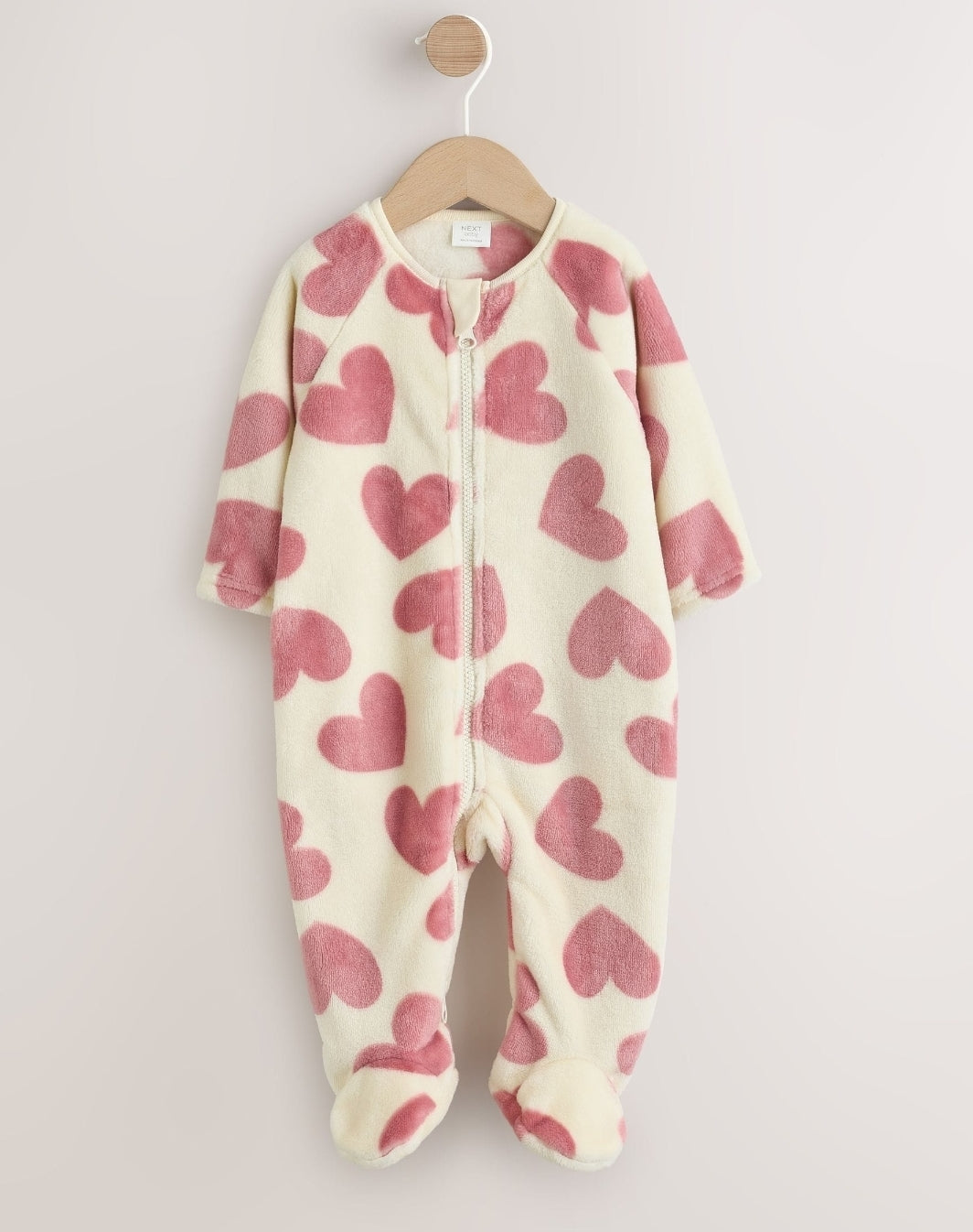 Ecru/Pink Heart Two Way Zip
Fleece Sleepsuit