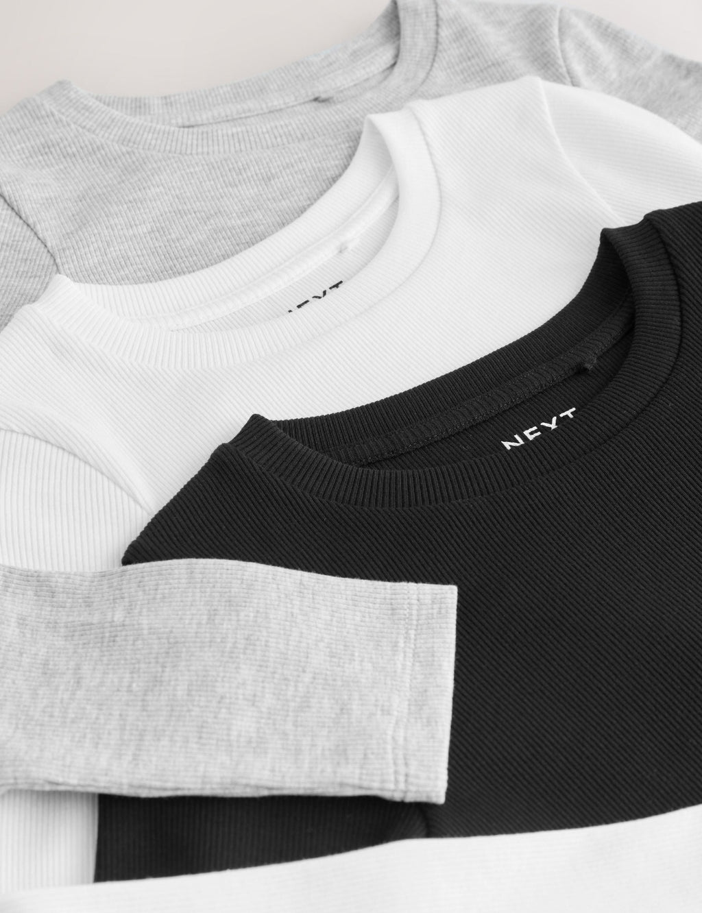 Black/White Long Sleeve Ribbed Tops 3Pack
