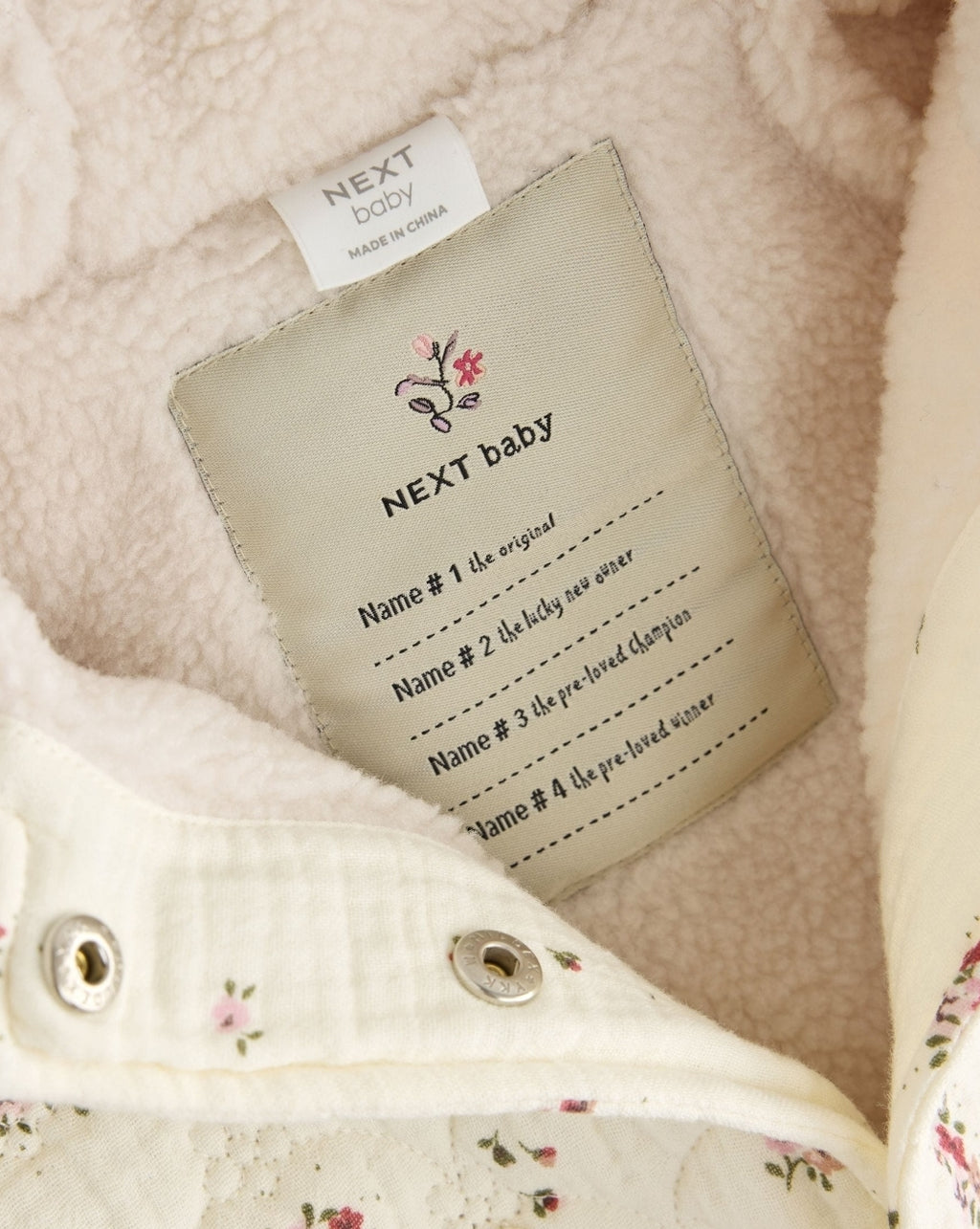 Ecru Floral Crinkle Popper Through Baby Jacket