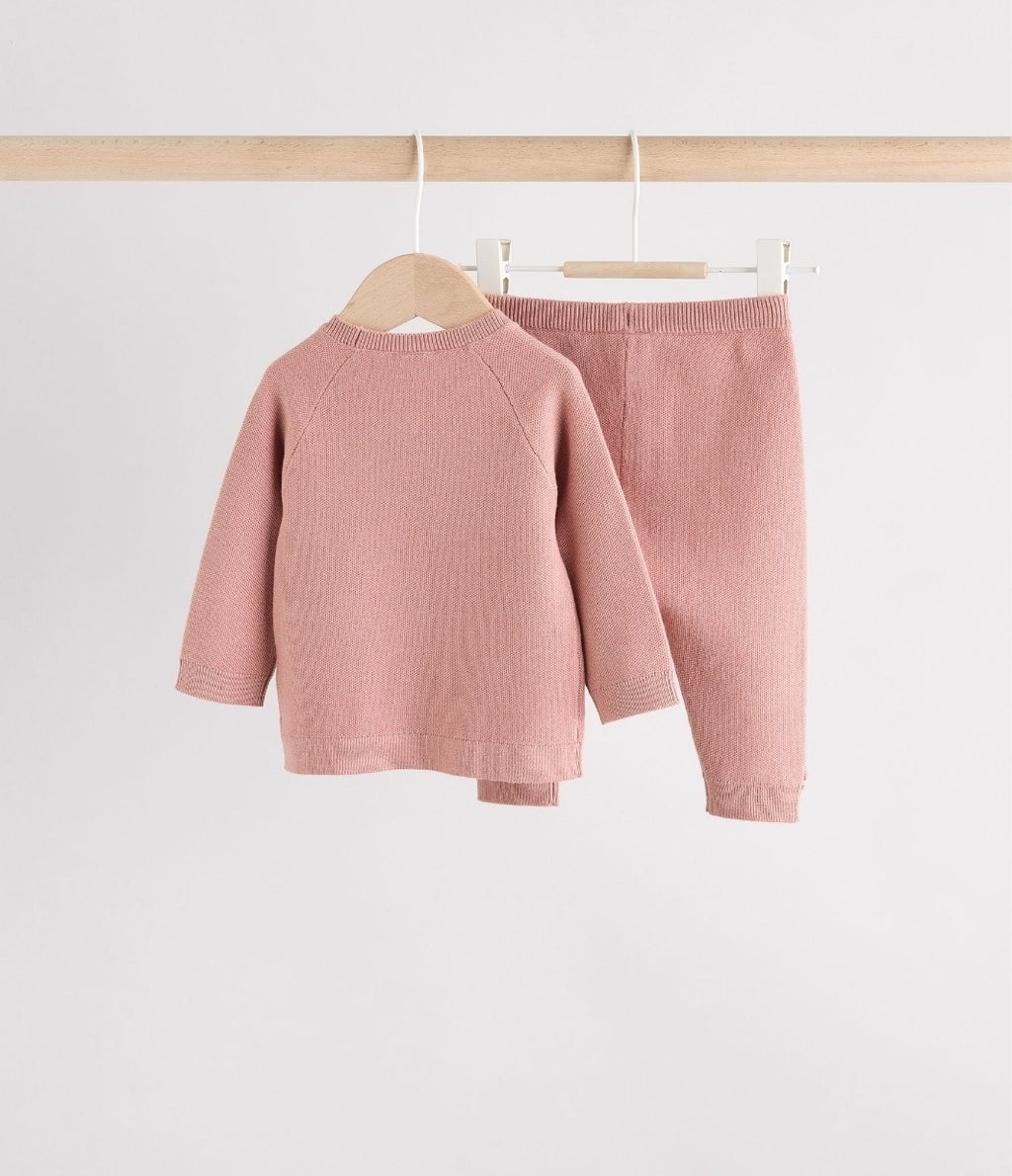 Pink Baby Knitted Wrap Jumper and Leggings 2 Piece Set