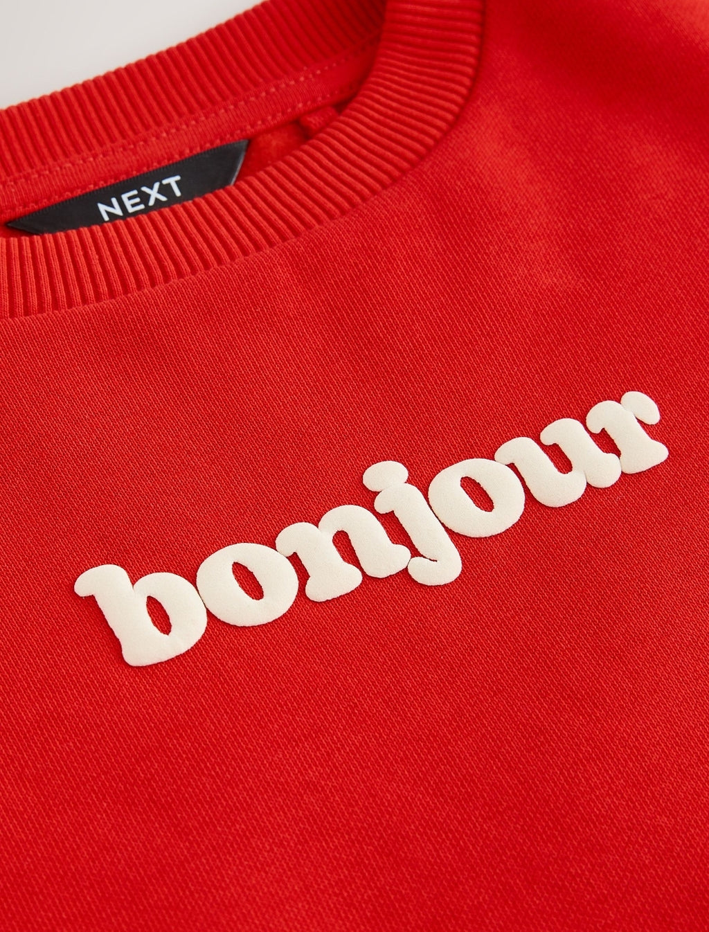 Red Bonjour Slogan Printed Crew Neck Sweat Top