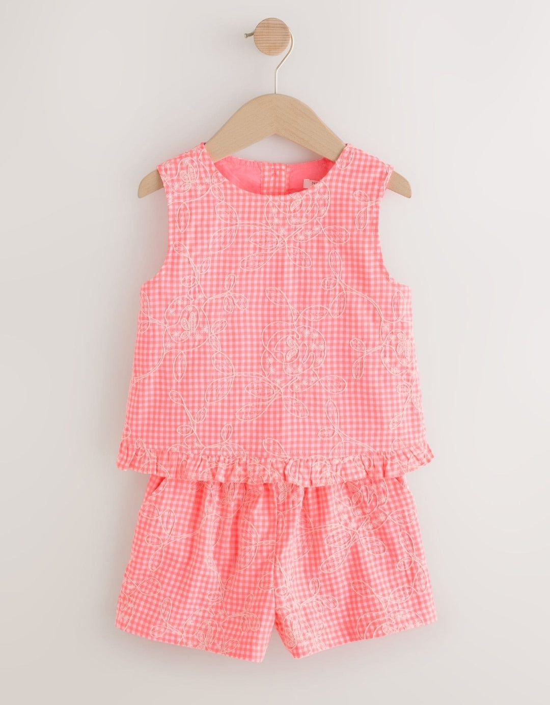 Pink Gingham Peplum Blouse and Shorts Set