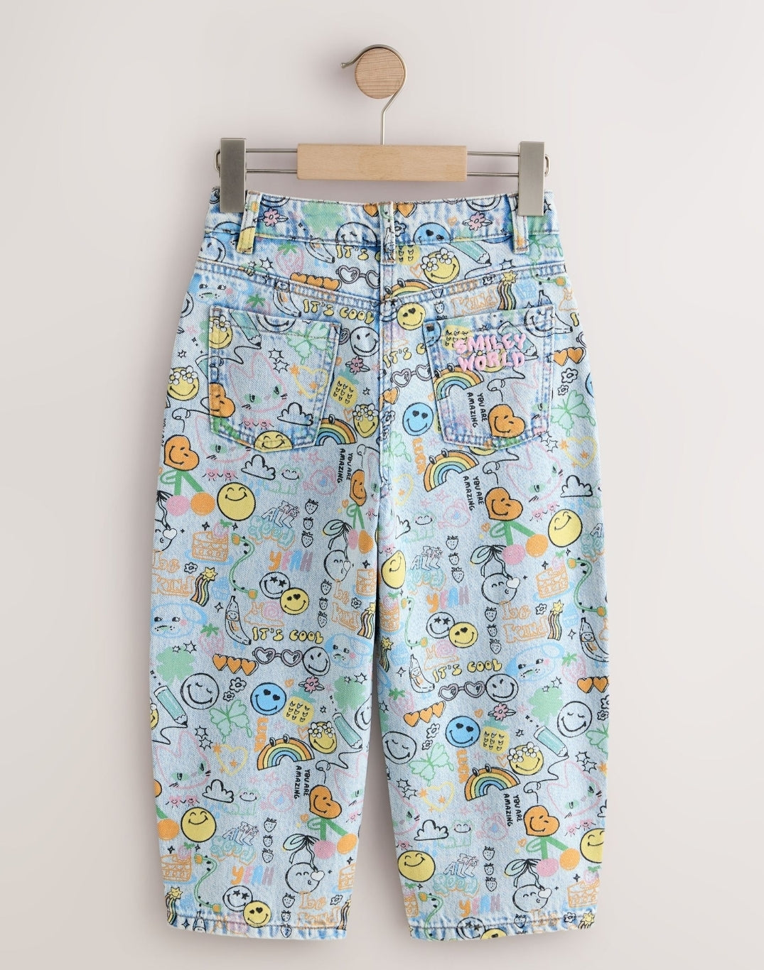Smiley World Doodle Print Barrel
Leg Jeans