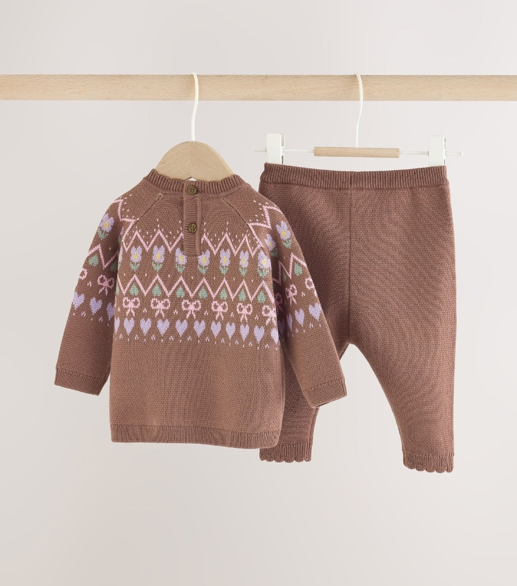 Chocolate Brown Fairisle Knitted
Jumper and Legging BabySet 2