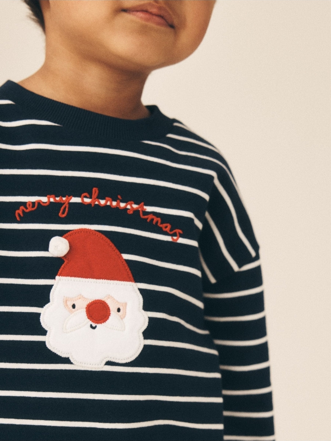 Navy Stripe Santa Christmas Crew
Neck Sweat Top
