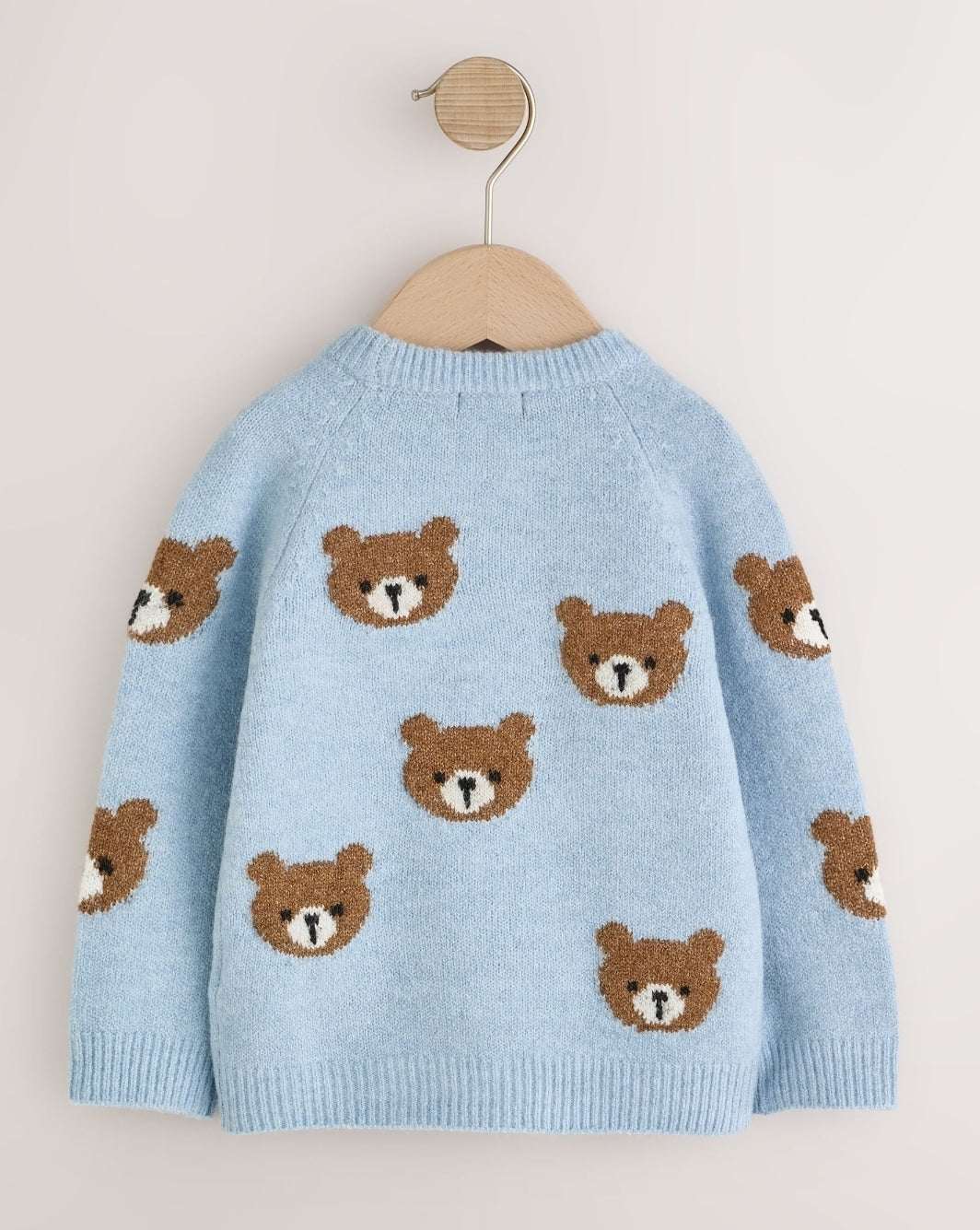 Light Blue Bear All Over Character Knitted Crew Neck Jumper