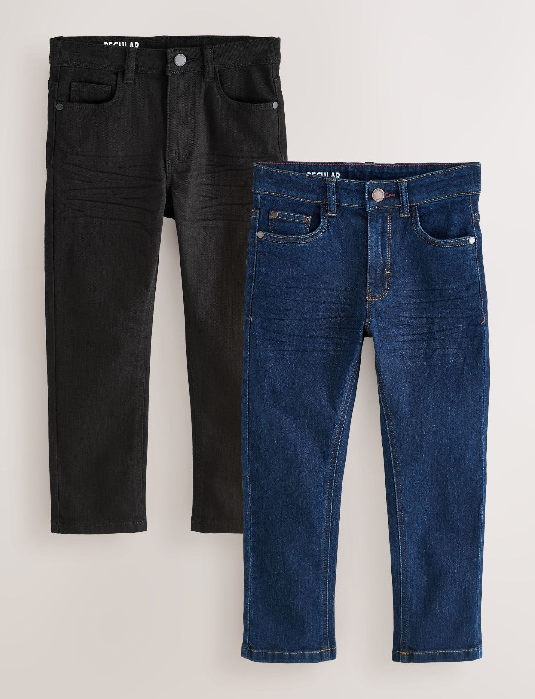 Dark Blue/ Black Denim Regular Fit
Regular Length Stretch Jeans 2 Pack