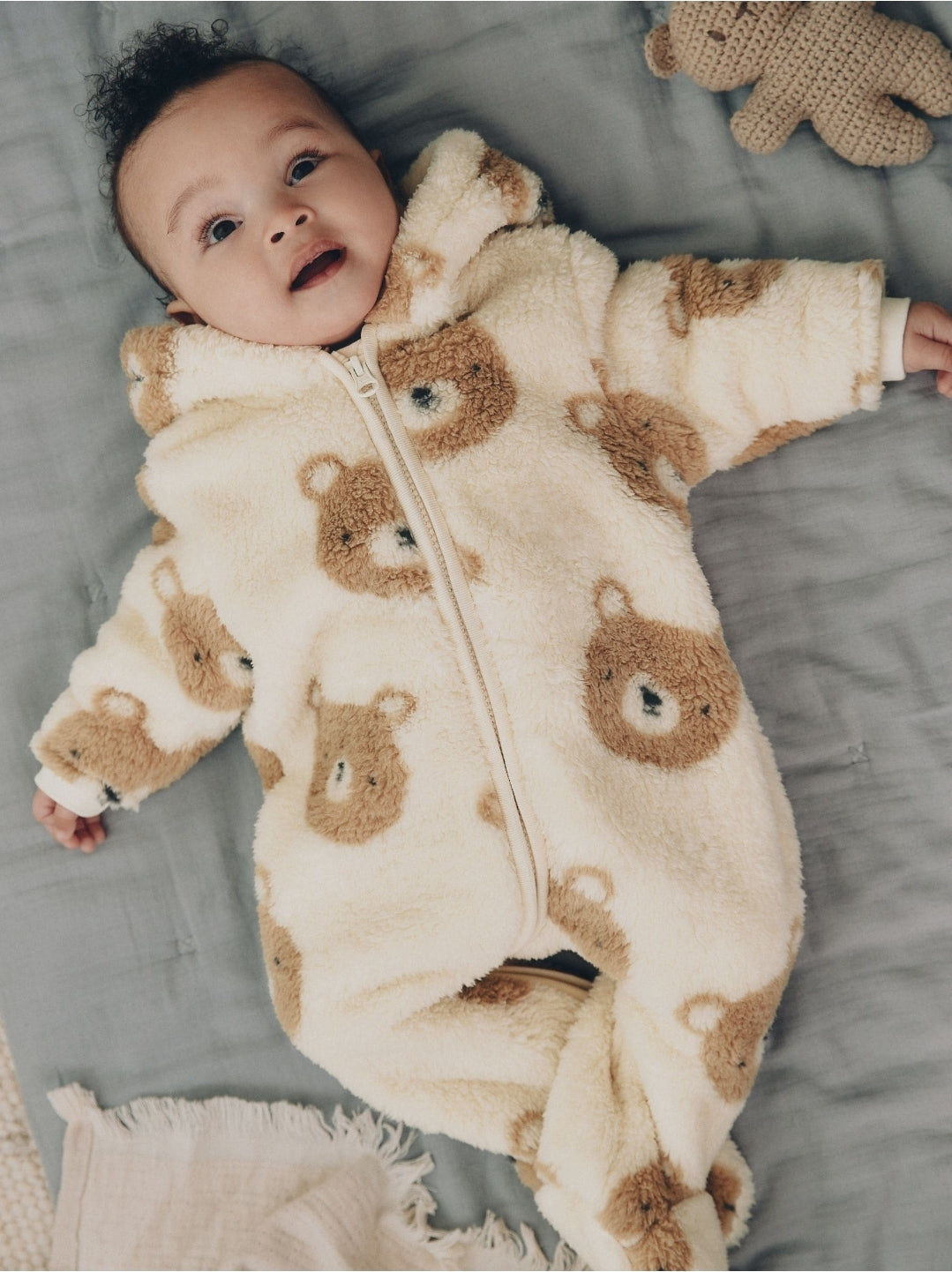 Neutral Bear Fleece Baby Pramsuit