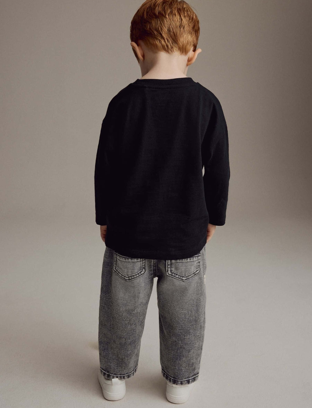 Grey Denim Loose Fit Pleat Front Jeans