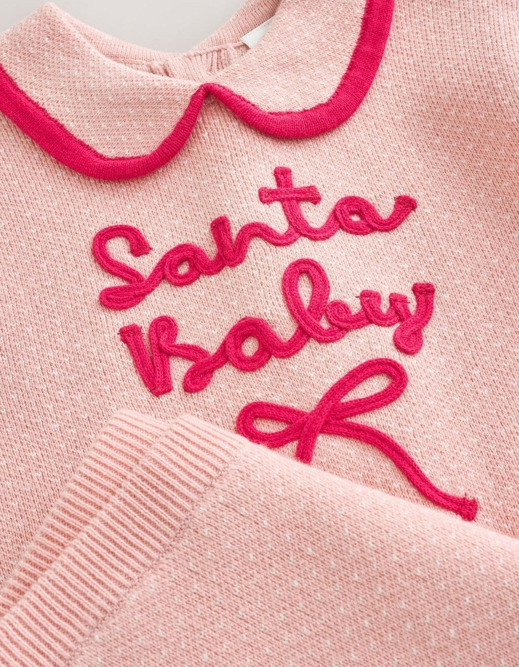 Pink Santa Knitted Baby Jumper and Leggings Set