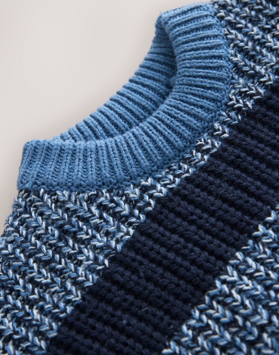 Blue/Navy Stripe Knitted Crew
Neck Jumper