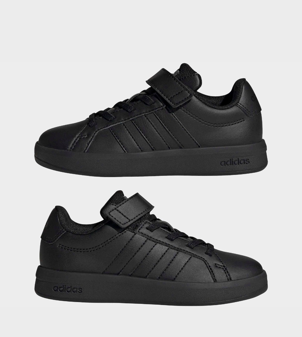 adidas Black Grand Court 3.0 Elastic Lace Kids Trainers