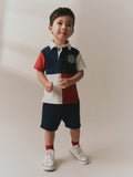 Red/Blue/Green Colourblock Short Sleeve Polo Shirt and Shorts Set