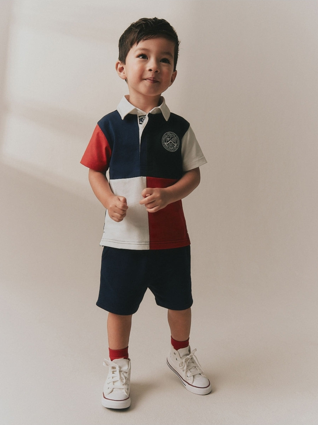 Red/Blue/Green Colourblock Short Sleeve Polo Shirt and Shorts Set