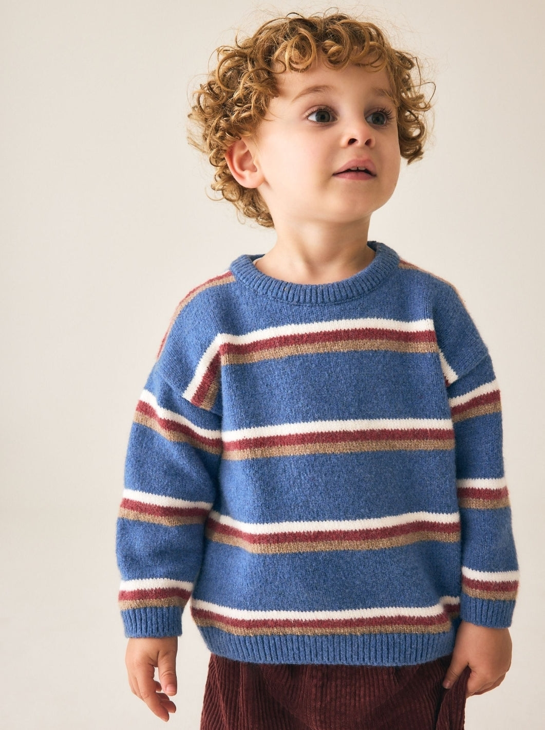 Blue Striped Knitted Crew Neck
Jumper