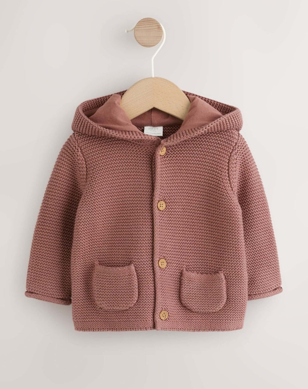 Brown Knitted Hooded Baby Cardigan