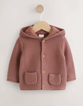 Brown Knitted Hooded Baby Cardigan