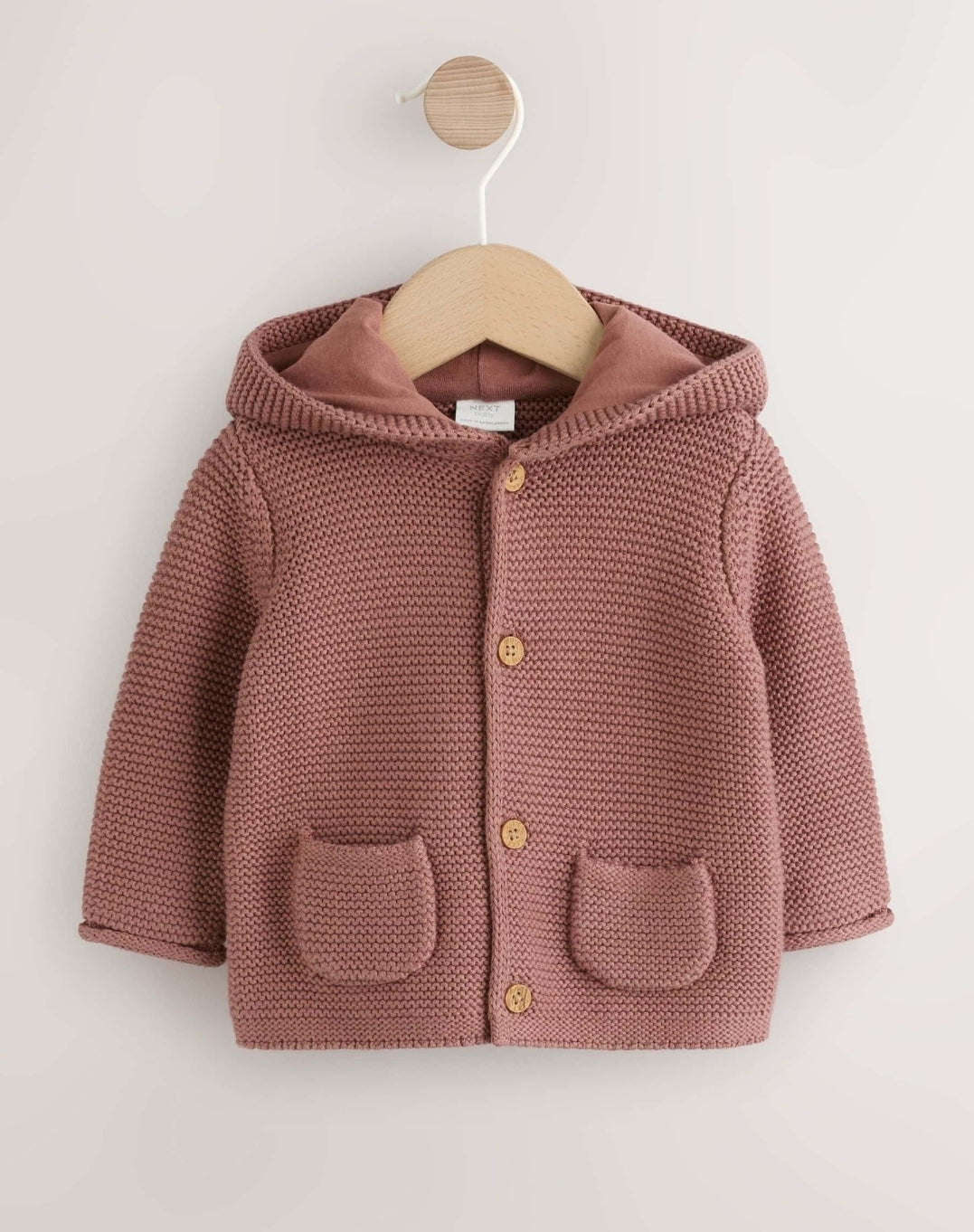 Brown Knitted Hooded Baby Cardigan