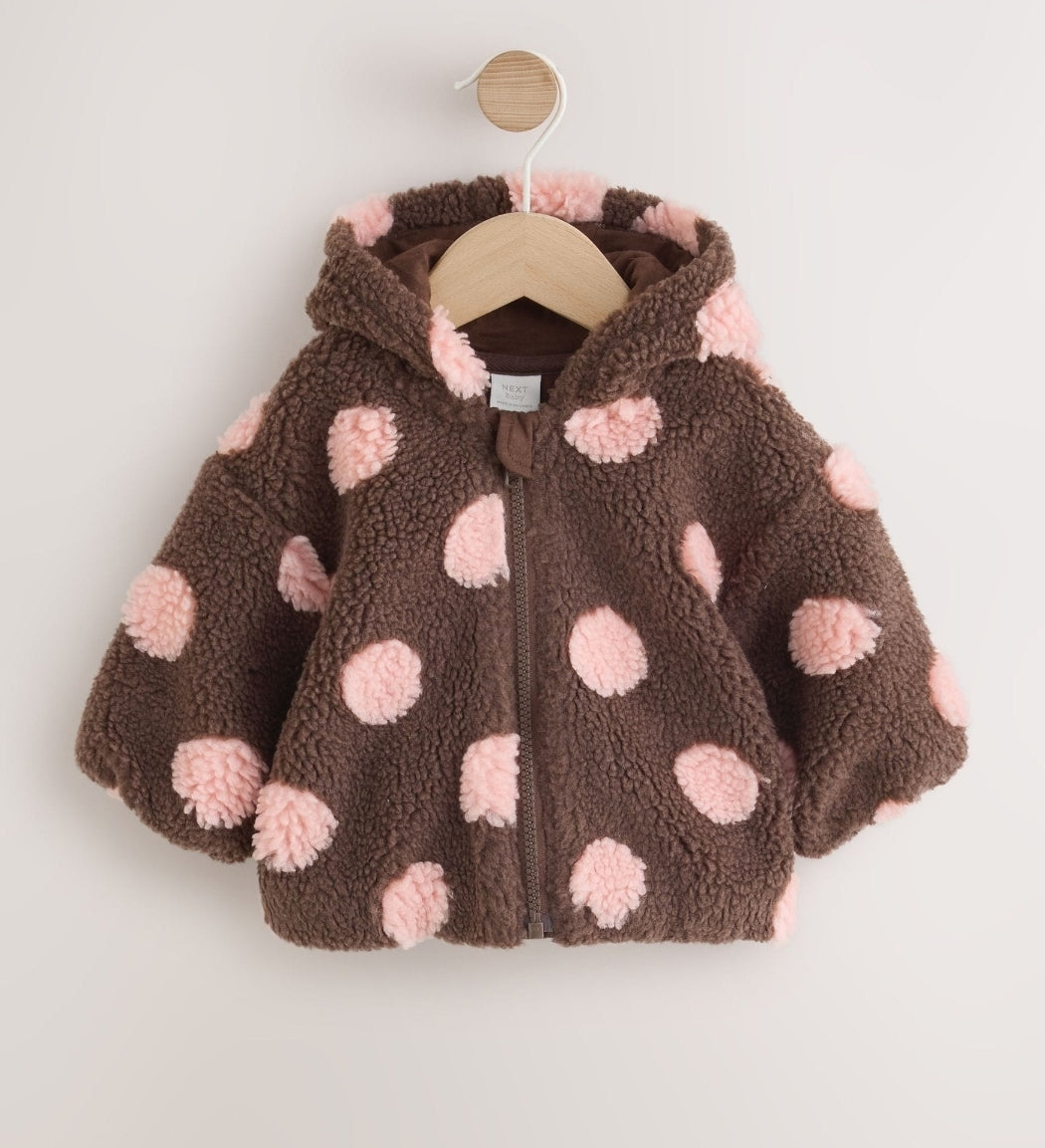 Brown and Pink Borg Spot Hooded
Baby Jacket