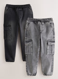 Black/Grey Loose Fit Elasticated Waist
Denim Cargos 2 Pack
