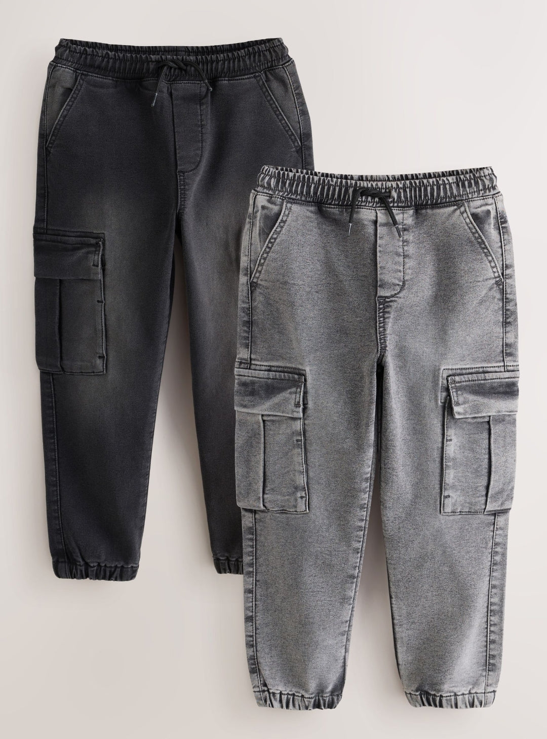 Black/Grey Loose Fit Elasticated Waist
Denim Cargos 2 Pack