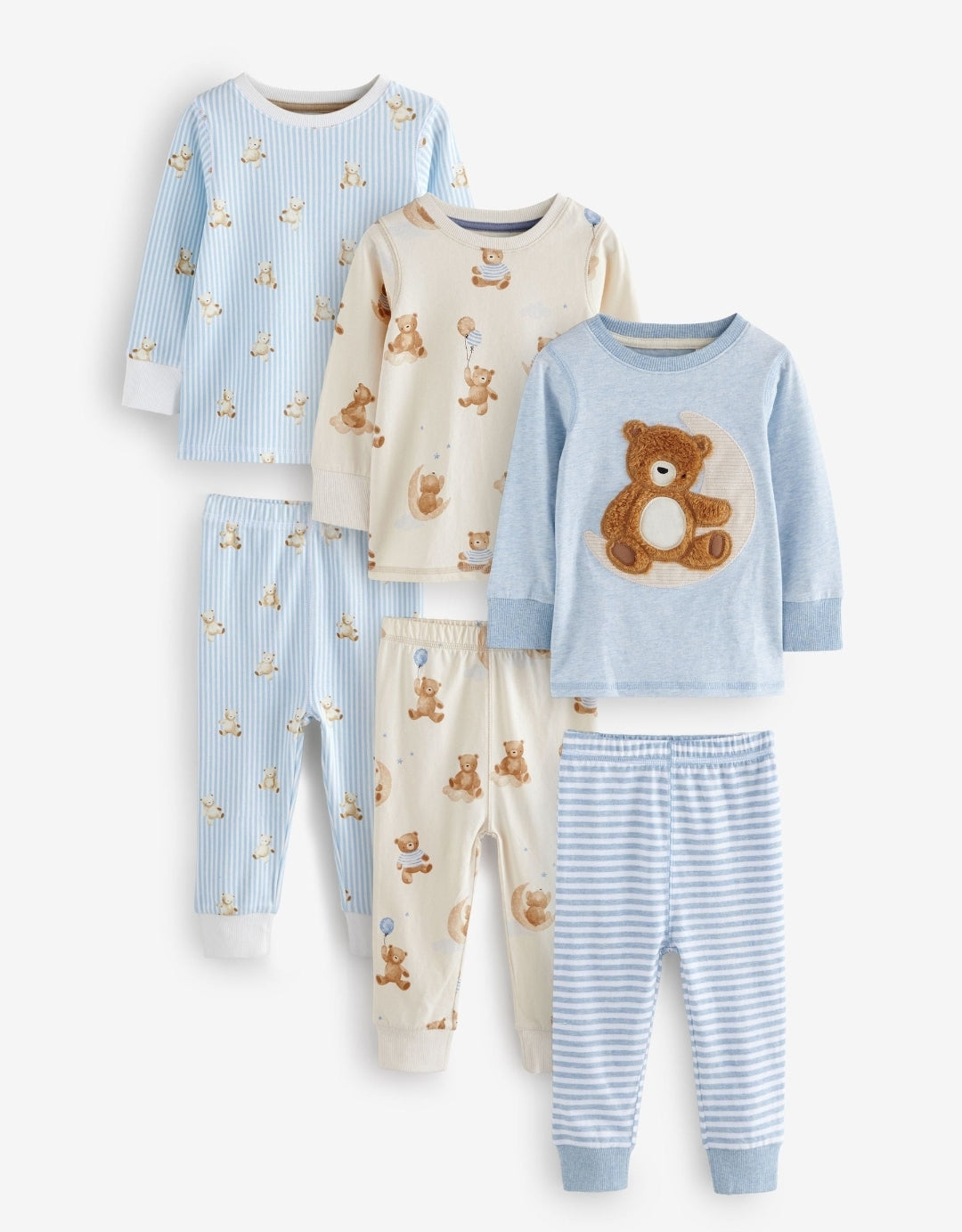 Blue/Ecru Baby Bear Snuggle Pyjamas 3 Pack