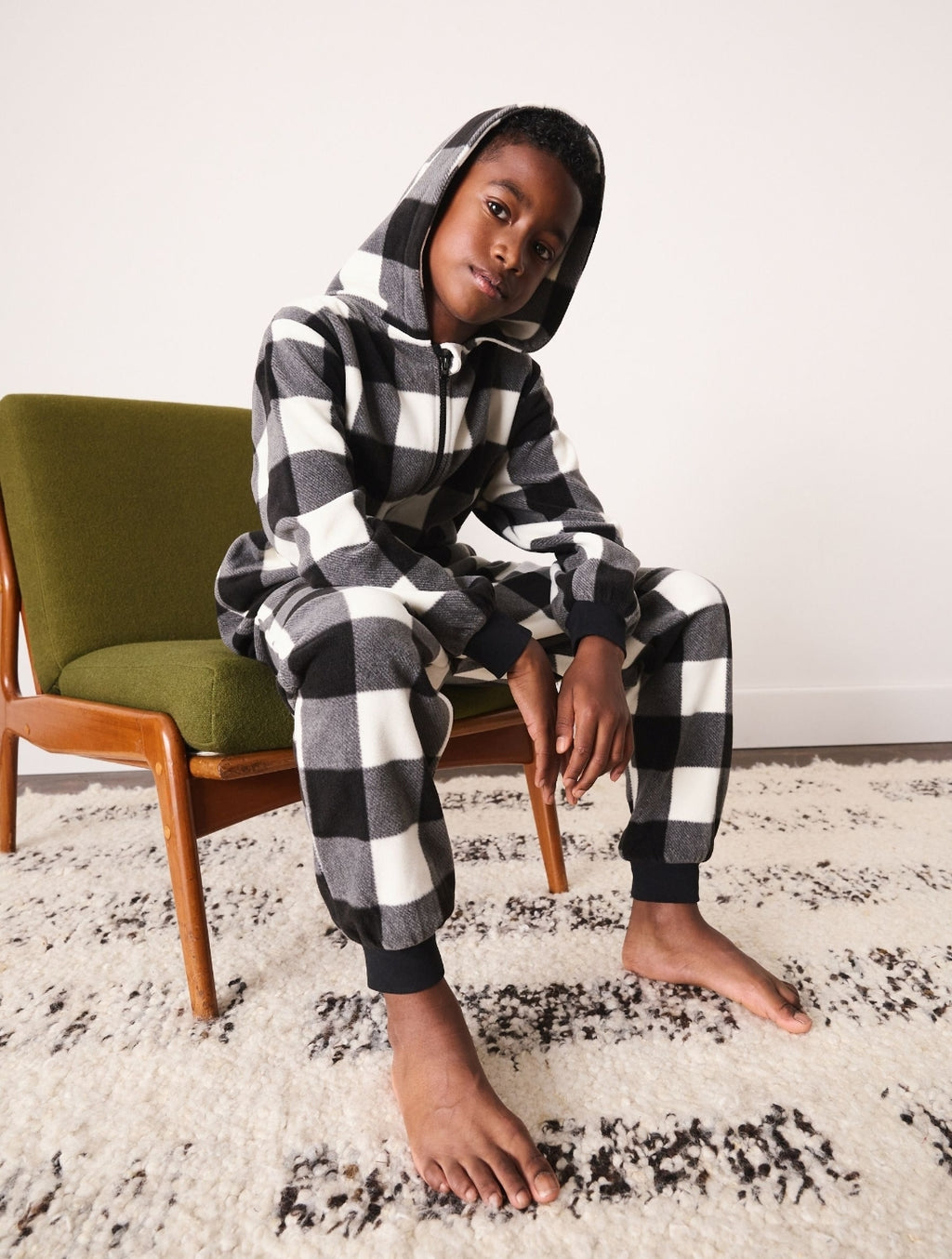 Navy/Ecru Check Fleece All-In-One