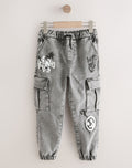 Grey Graffiti Cargo Jeans With Elasticated Waist