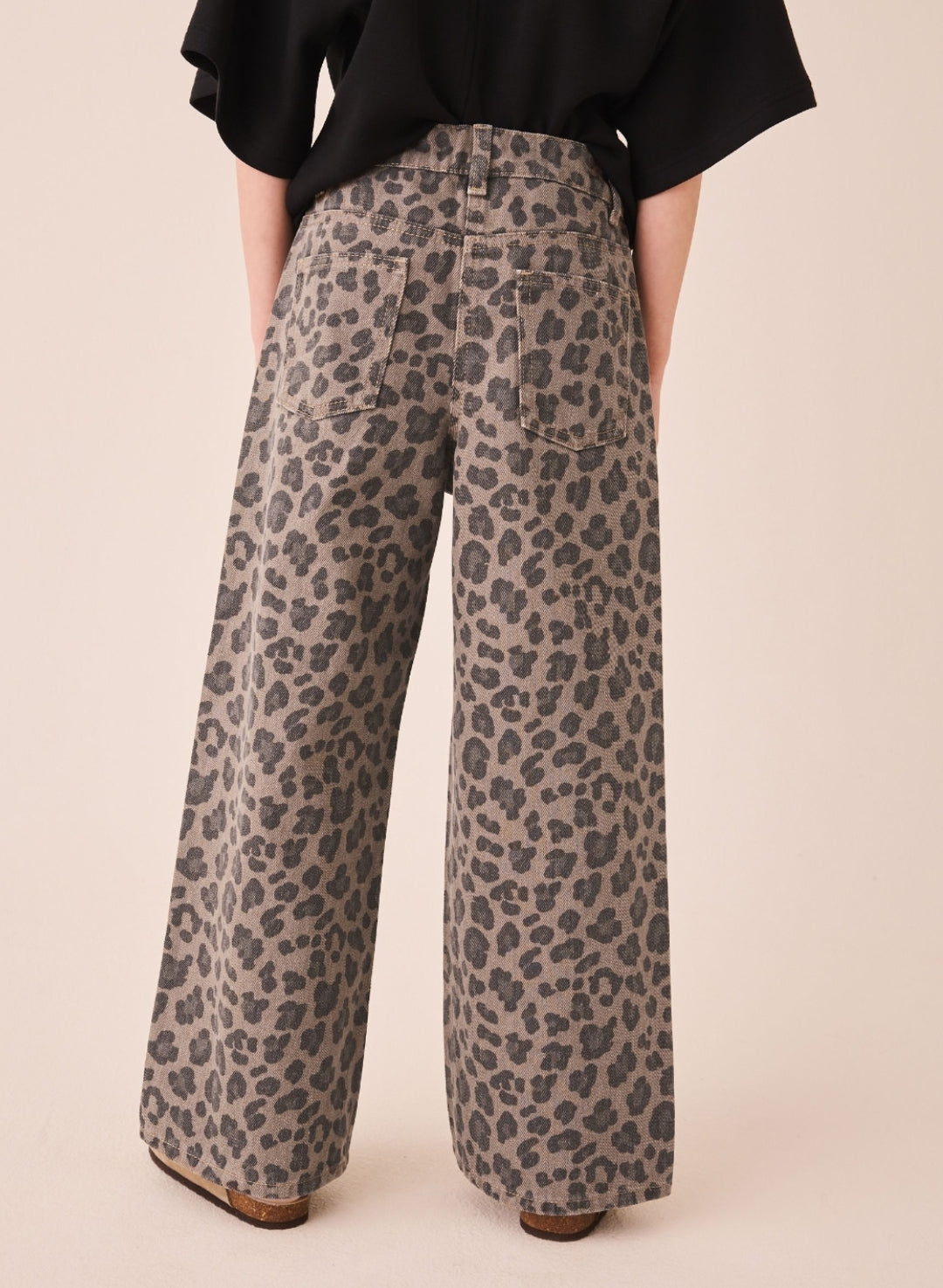 Grey Animal Print Wide Leg Jeans